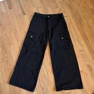 Shein Cargo Denim Pants Black Pockets Zip L
